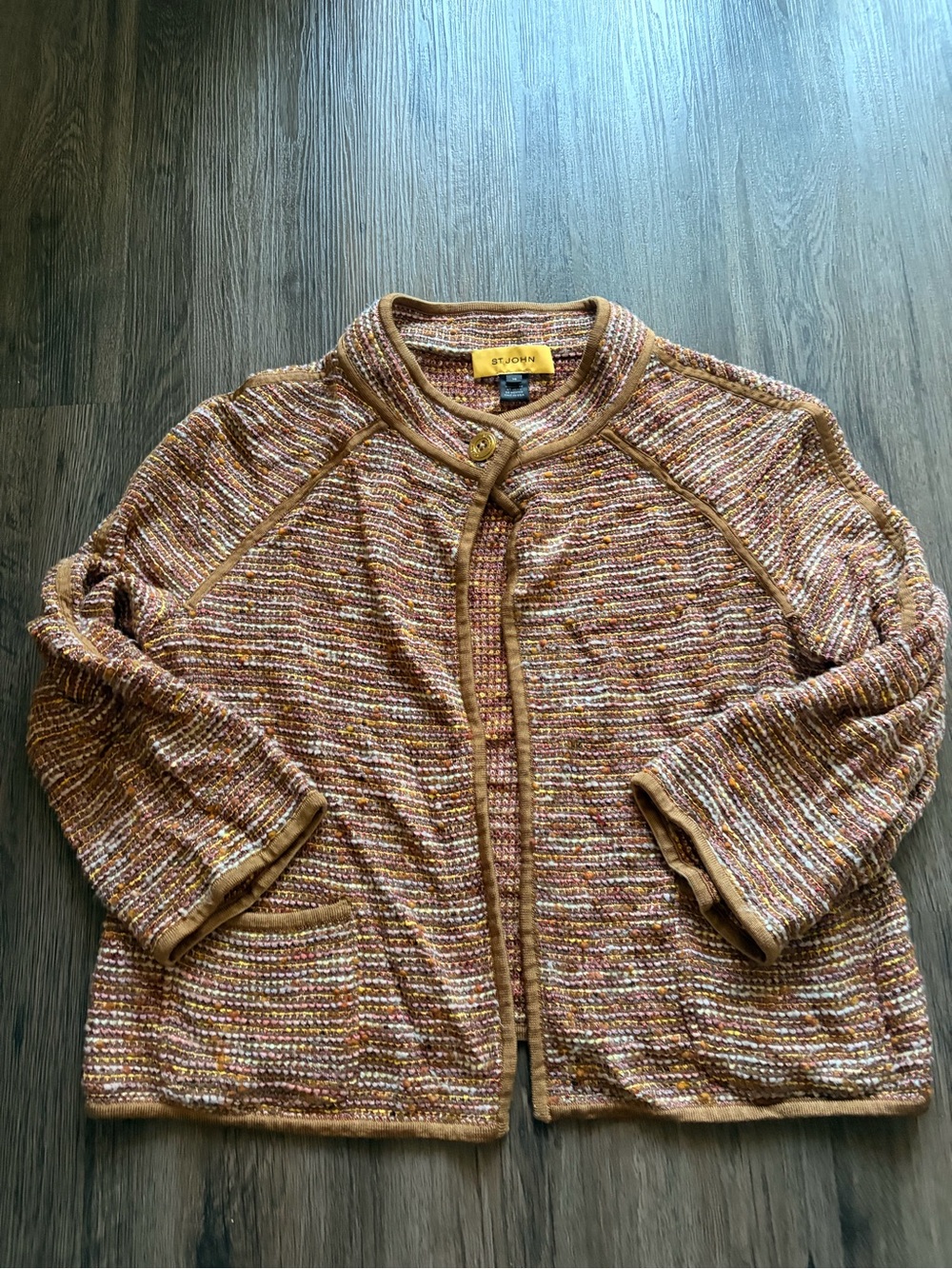 St. John Multicolor Tweed Cardigan Jacket in Brown and Cream
